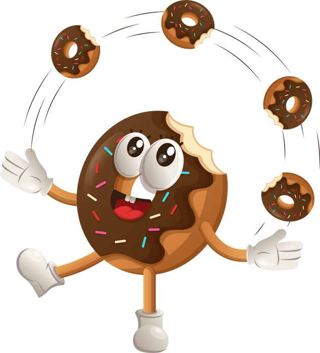 Cute donut mascot freestyle with donuts