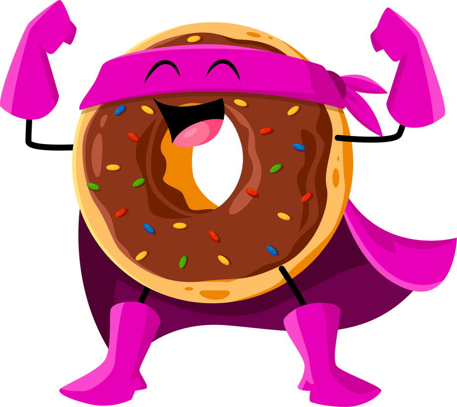 Cartoon fast food funny donut superhero character